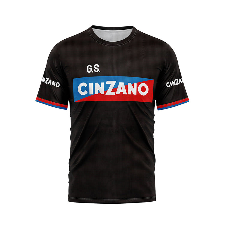 G.S. Cinzano Retro Short Sleeve Cycling T-Shirt Yellow Black White