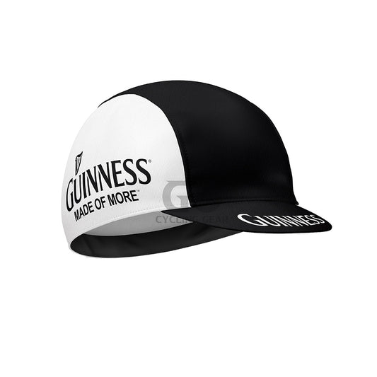 Guinness cycling cap in black and white with logo.