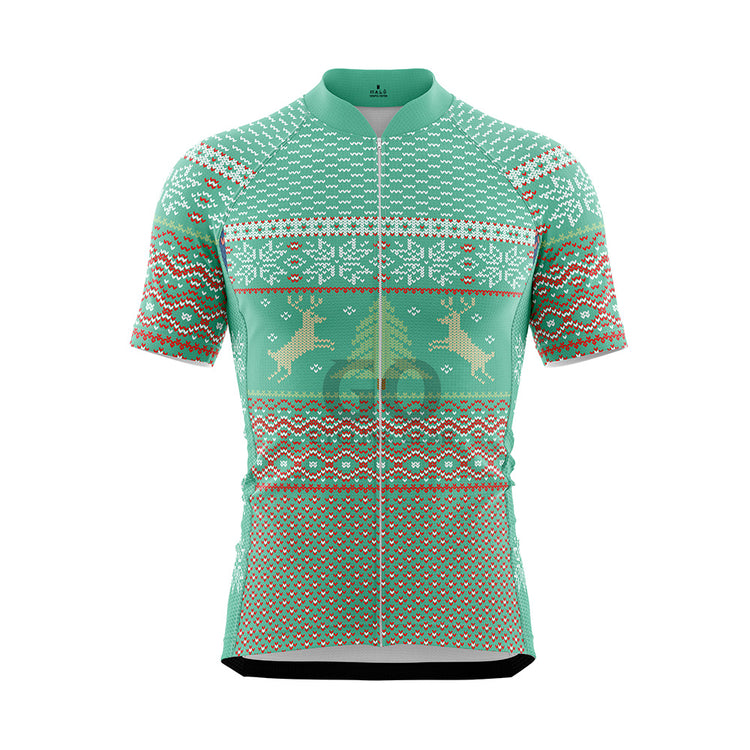 Men's Classic Ugly Christmas sweater Cycling Jersey Peacock Blue