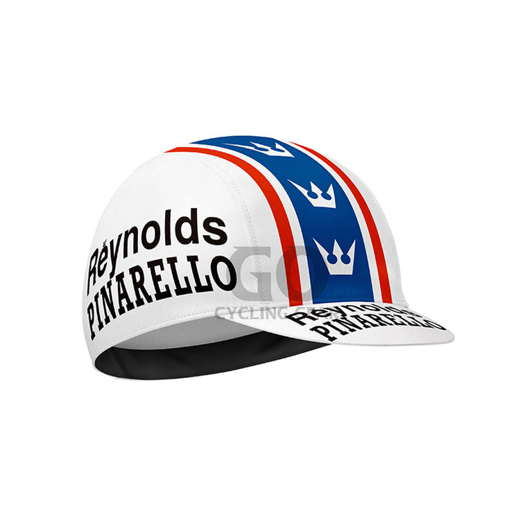 Cycling cap with Reynolds Pinarello logo on a white background
