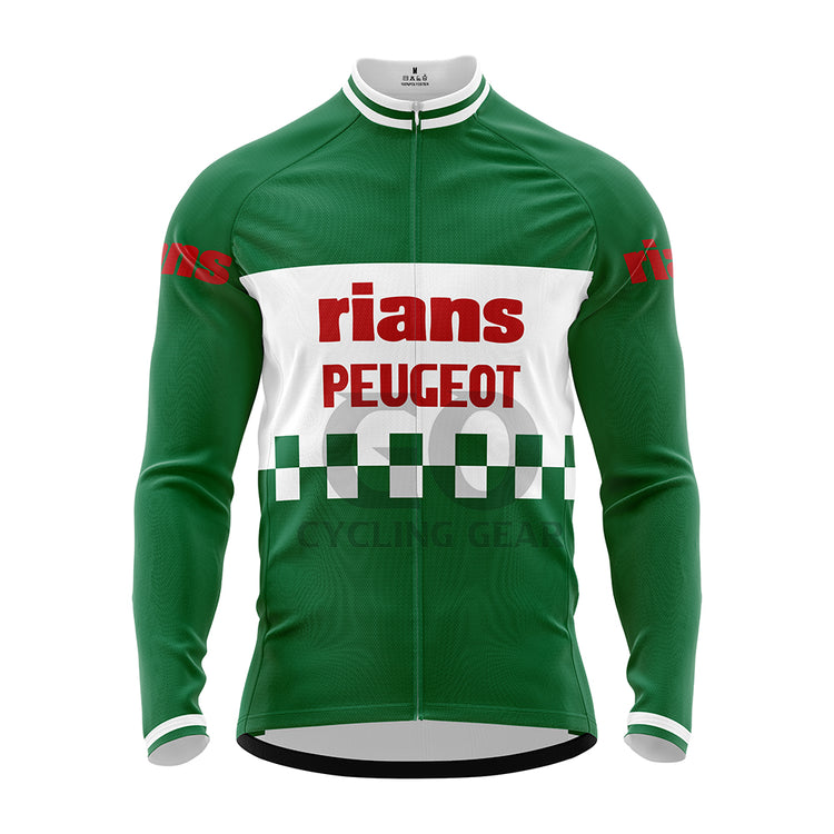 Rians Peugeot Retro Long Sleeve Cycling Jersey Green