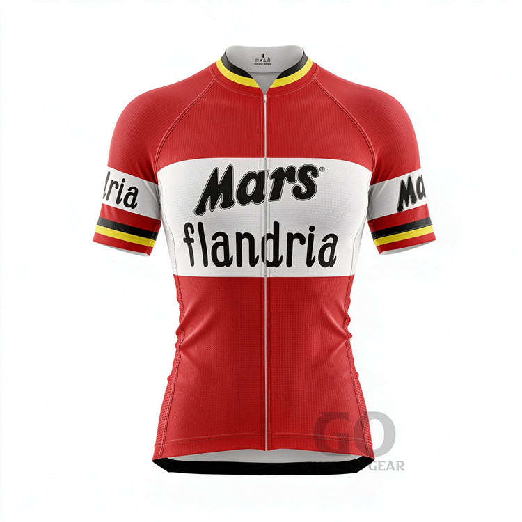 Vintage Mars Flandria cycling jersey front view showing "Mars," "Flandria," lettering in retro design
