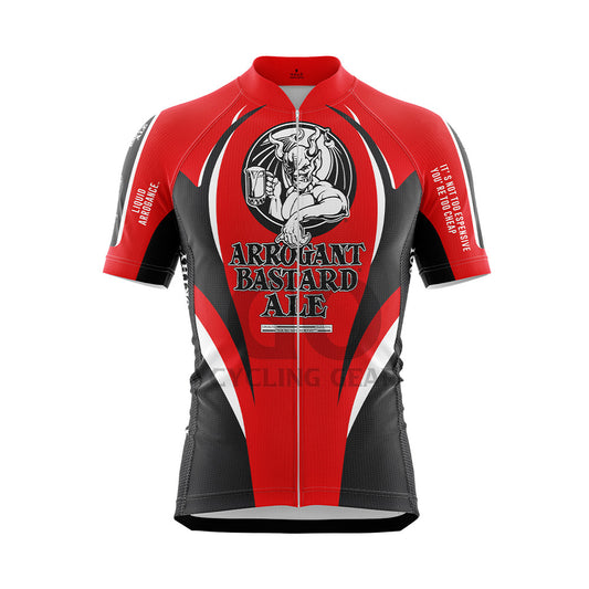 Red Beer cycling jersey with 'Arrogant Bastard Ale'