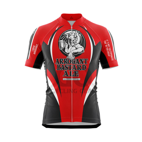 Red Beer cycling jersey with 'Arrogant Bastard Ale' 