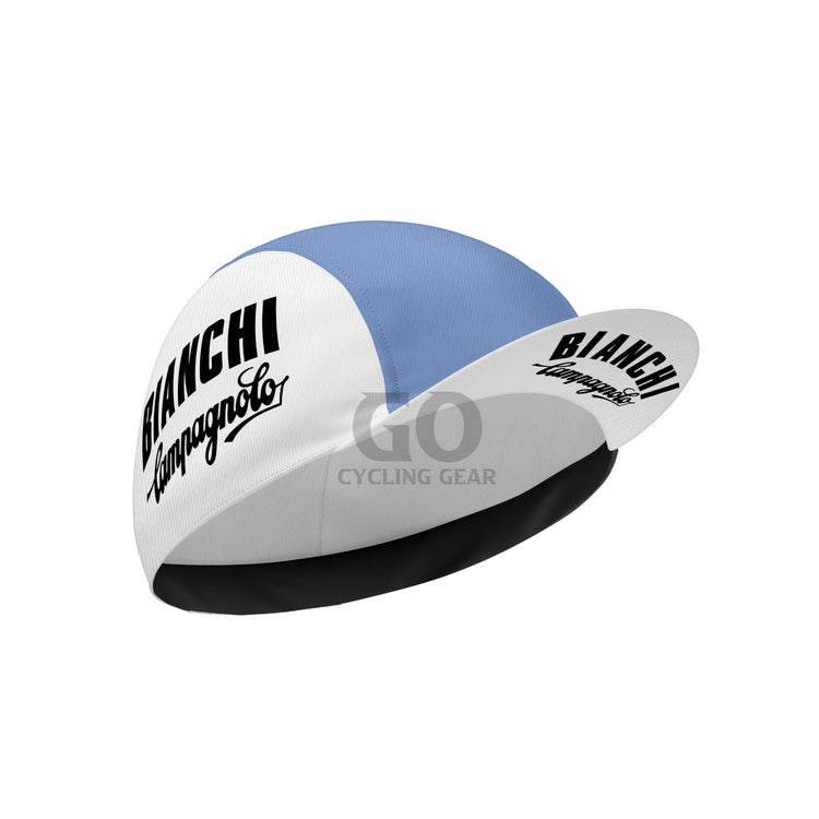 Cycling cap with Bianchi Campagnolo branding on a white background