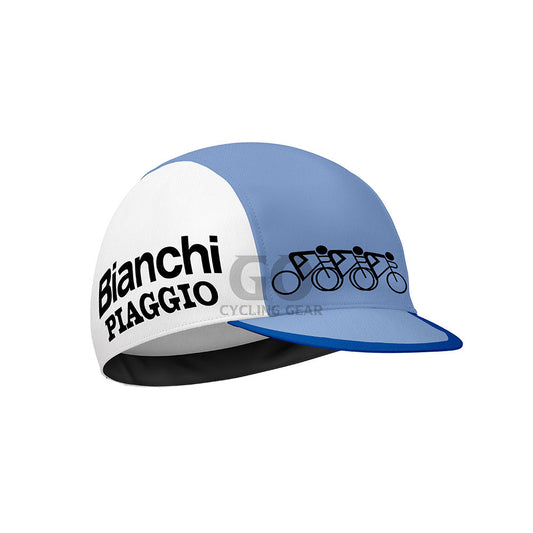 Cycling cap with 'Bianchi Piaggio' branding on a white background