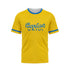 Front view of a yellow t-shirt with "Bartali Ursus" in blue text, featuring blue trim on the collar and sleeves.