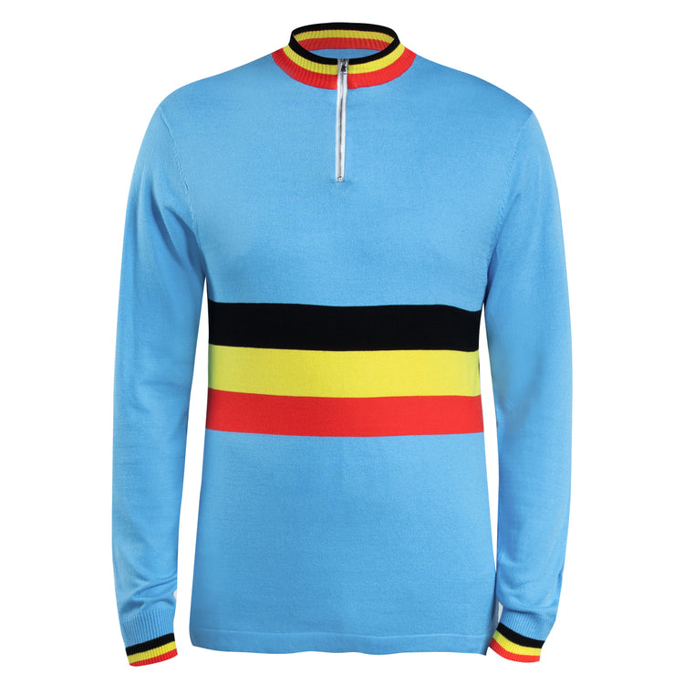 Retro-Radtrikot aus Merinowolle des belgischen Teams