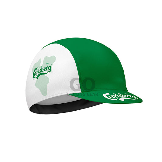 Green and white cap with Carlsberg logo on a white background