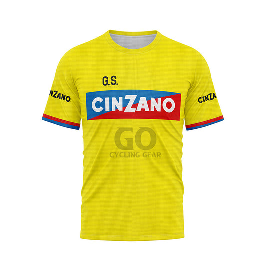 G.S. Cinzano Retro Short Sleeve Cycling T-Shirt Yellow Black White