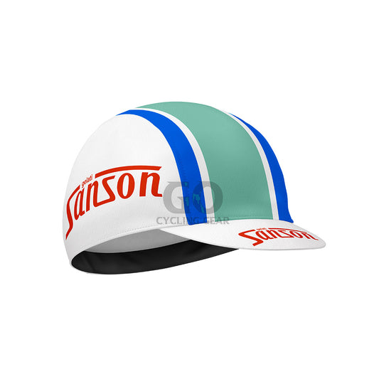 Multicolored cycling cap with 'Sunson' branding on a white background
