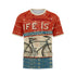 Front view of a vintage-style T-shirt with a distressed red top, a light beige middle section featuring a classic bicycle illustration, and a distressed blue bottom. The text 'LIFE IS a beautiful ride' is prominently displayed in the red and beige sections