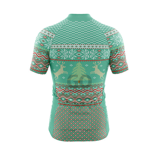 Men's Classic Ugly Christmas sweater Cycling Jersey Peacock Blue