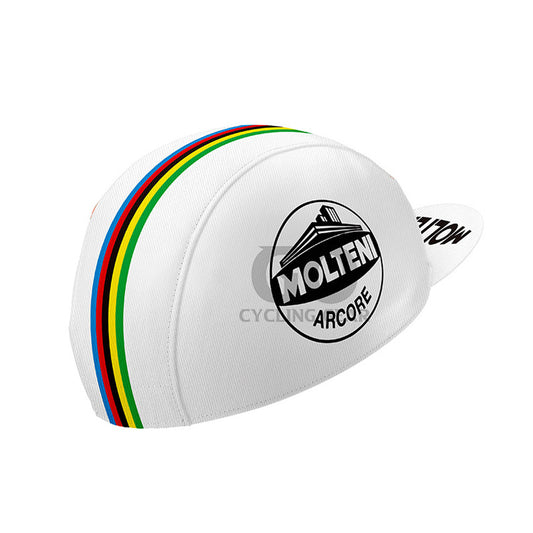 White cycling cap with rainbow stripes and Molten Arcore logo Molteni Arcore Champion Hat