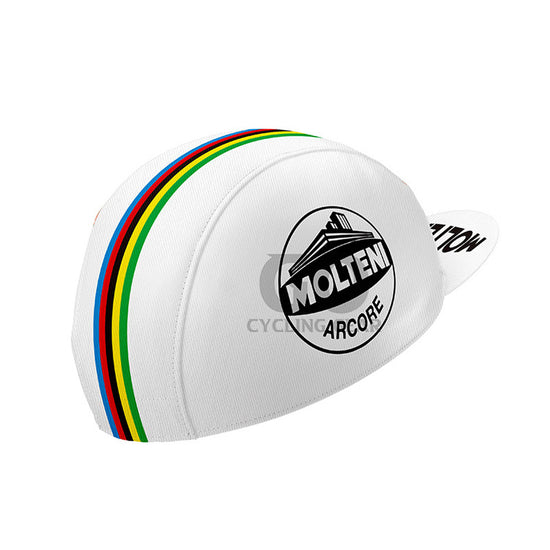 White cycling cap with rainbow stripes and Molten Arcore logo Molteni Arcore Champion Hat
