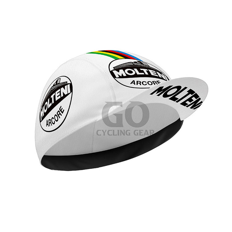 Cycling cap with Molteni Arcore branding on a white background