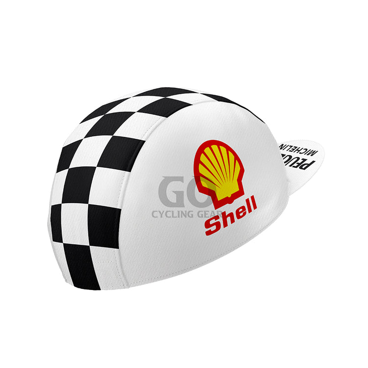 Cycling cap with Shell logo and checkered pattern