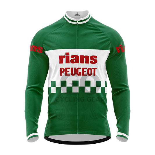 Rians Peugeot Retro Long Sleeve Cycling Jersey Green