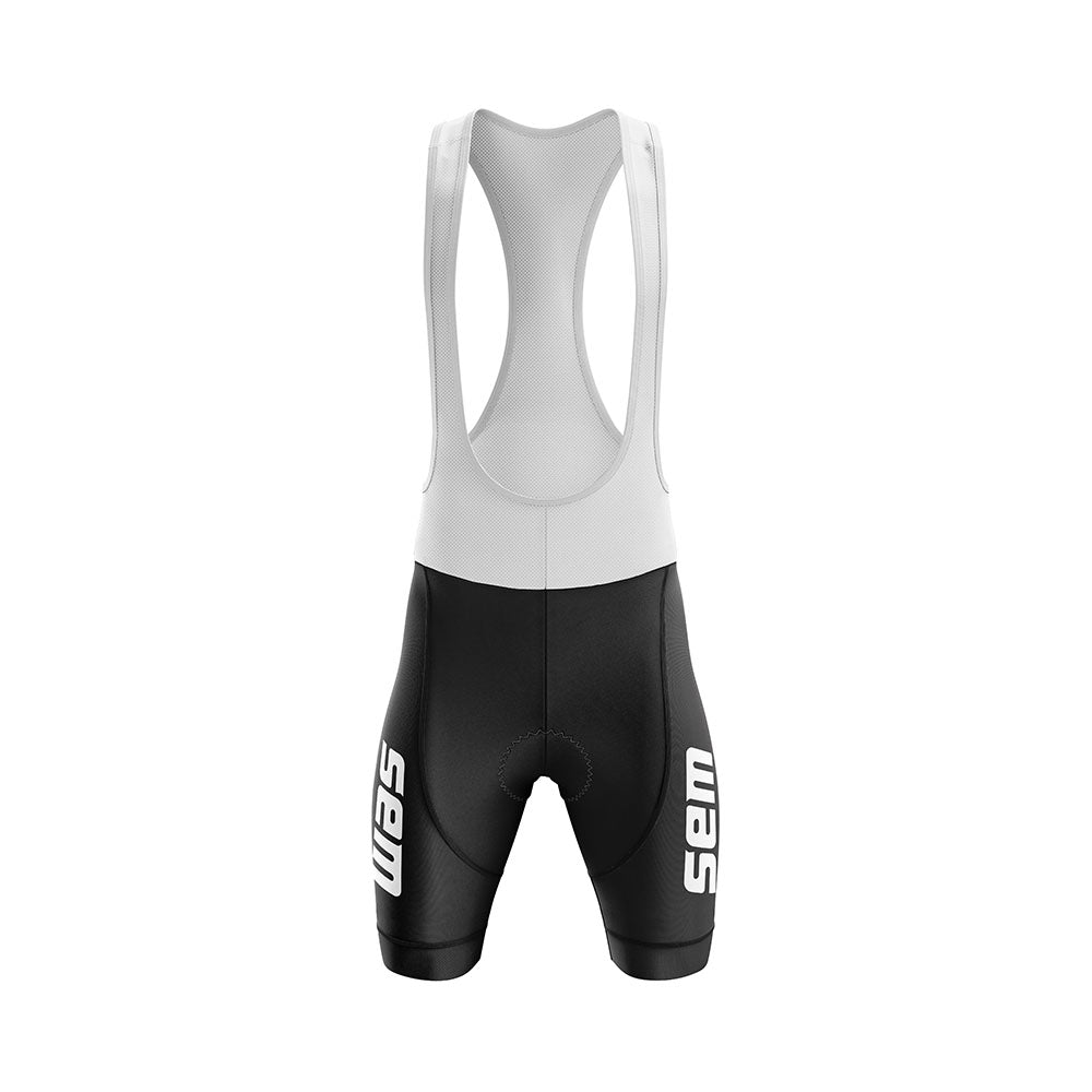 Sem-France Loire vintage cycling bib pants on white background, retro French team design, pro fit cycling wear