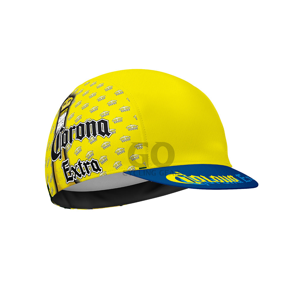 Yellow cap with Corona Extra branding on a white background