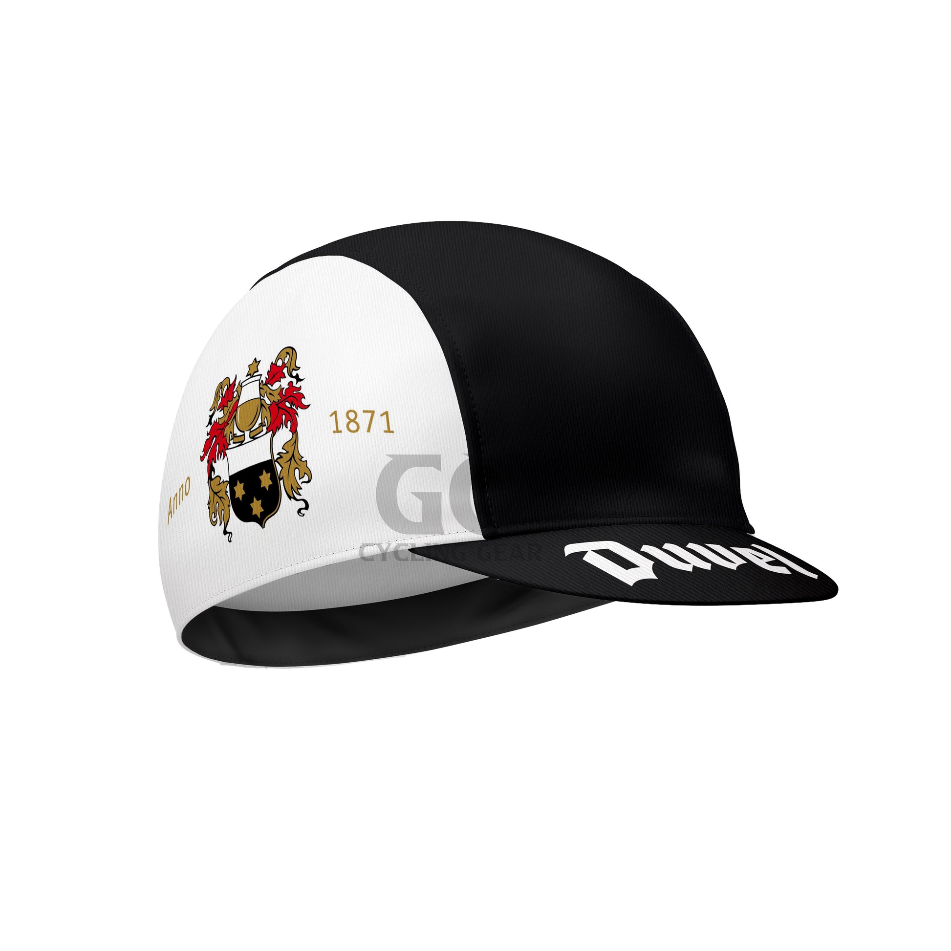 Black and white cap with Duvel  text Unisex Duvel Beer Cycling Cap Black