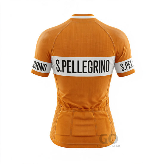 San Pellegrino women's retro cycling jersey back view, classic Italian team livery, vintage cycling apparel for wome