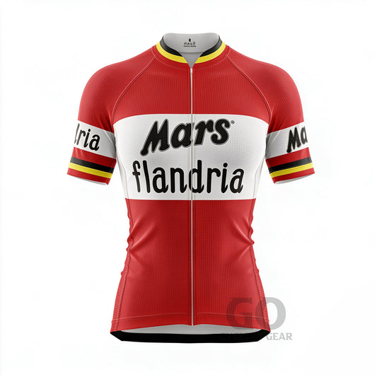 Vintage Mars Flandria cycling jersey front view showing "Mars," "Flandria," lettering in retro design