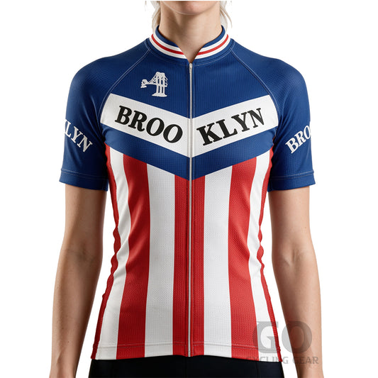 Women's Brooklyn cycling jersey in blue, comfortable fit with urban-style graphics for daily rides.